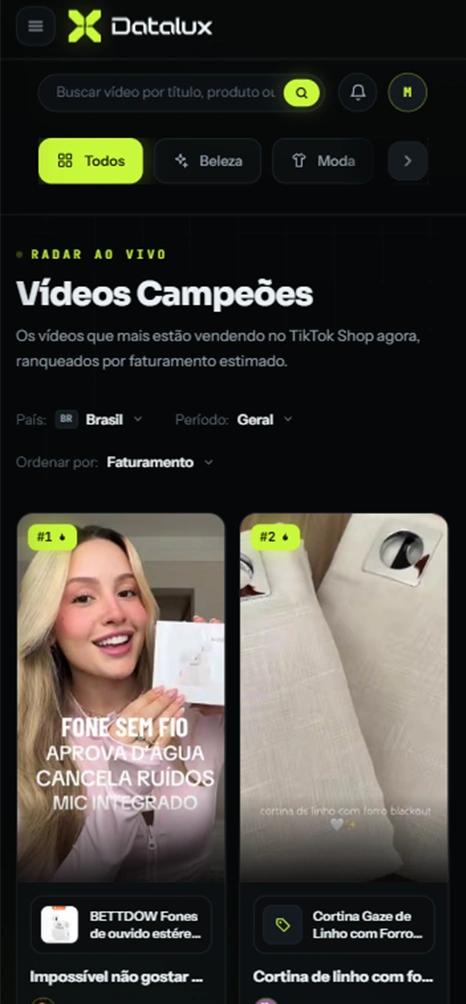 Produto em alta na tela do app