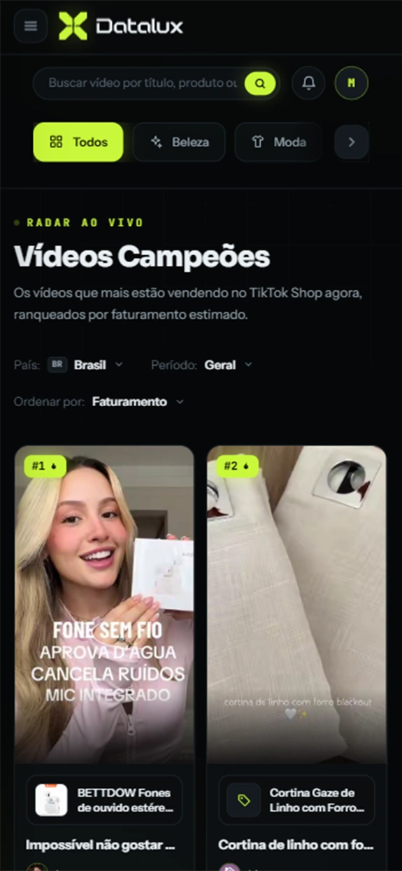 App da Datalux aberto no celular